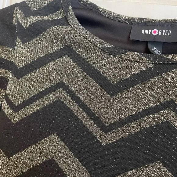 Amy Byer Black and Gold Chevron Shift Dress - Picture 2 of 4